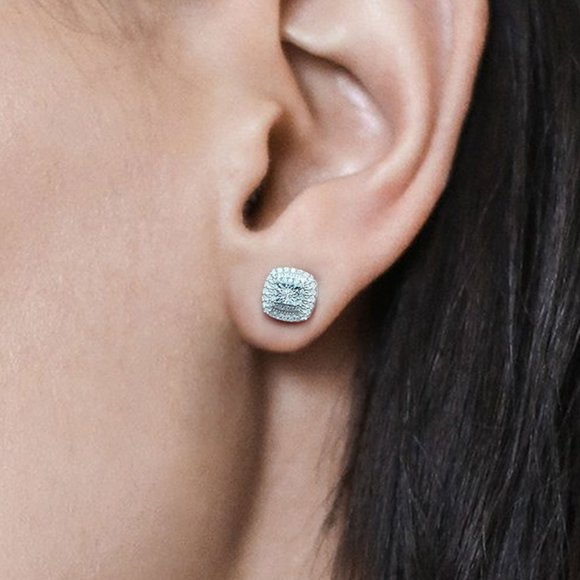 Silver Plated Geometric CZ Square Stud Earring - Picture 5 of 5